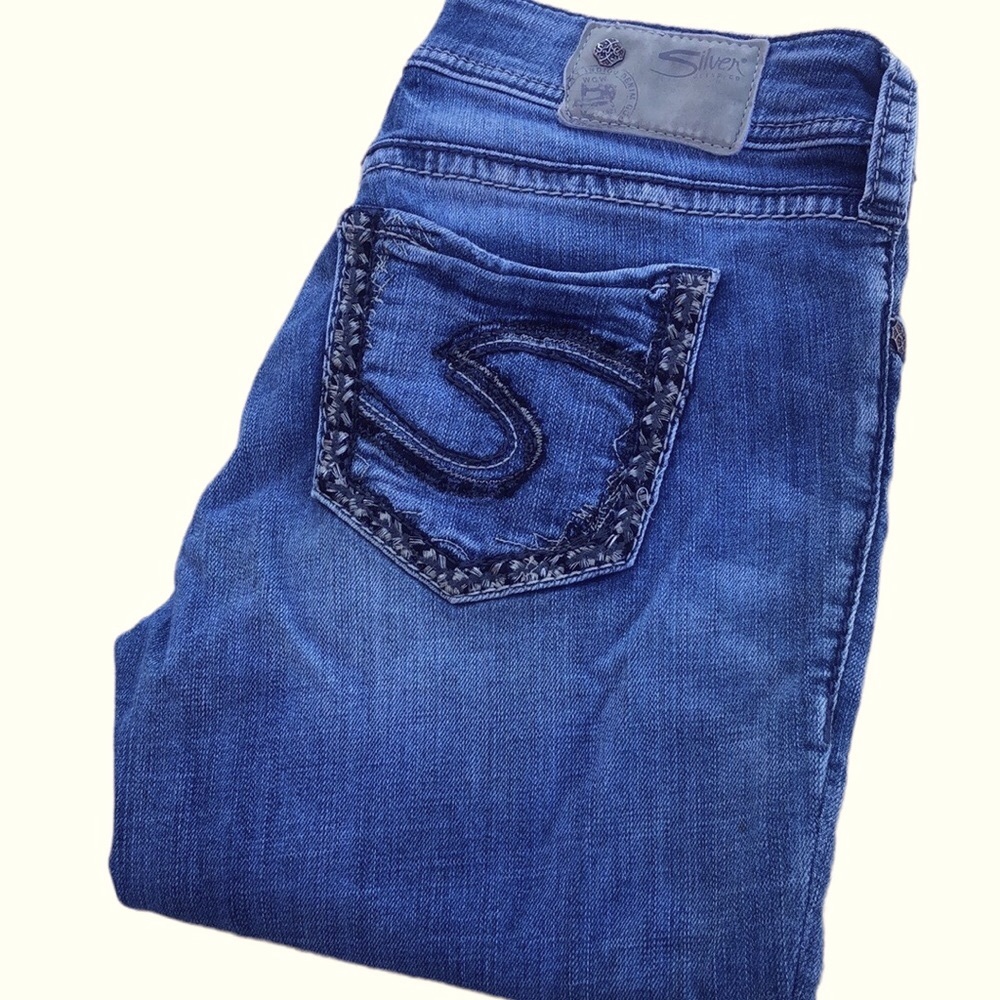 VINTAGE SILVER SUKI MID BABY BOOT JEANS 29x33 LIGHTWASH LIKE NEW ❤️